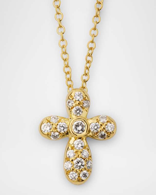 18K Yellow Gold Diamond Cross Pendant Necklace